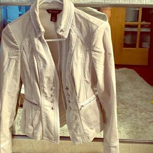 White House Black Market, silver velvet jacket.